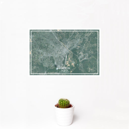 12x18 Macon Georgia Map Print Landscape Orientation in Afternoon Style With Small Cactus Plant in White Planter