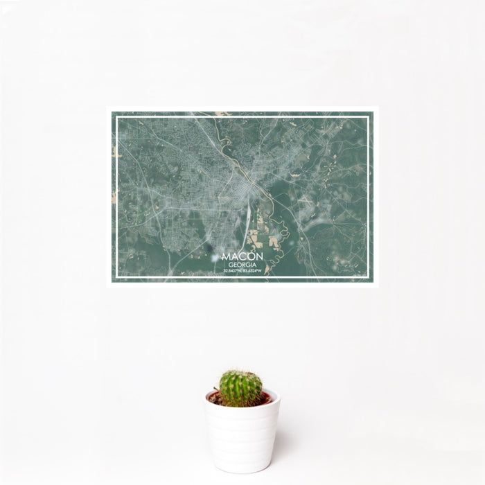 12x18 Macon Georgia Map Print Landscape Orientation in Afternoon Style With Small Cactus Plant in White Planter