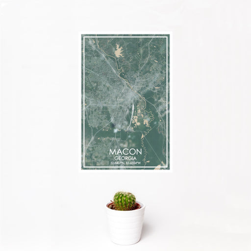 12x18 Macon Georgia Map Print Portrait Orientation in Afternoon Style With Small Cactus Plant in White Planter