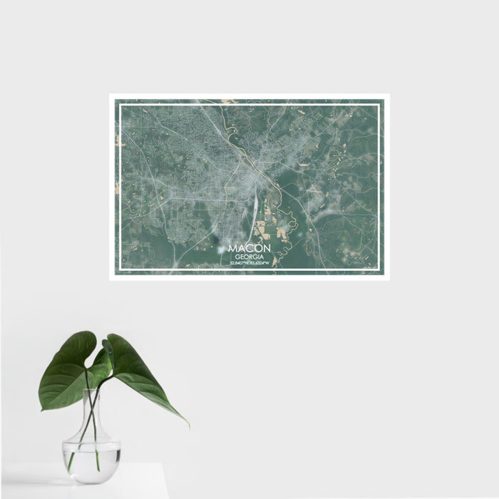 16x24 Macon Georgia Map Print Landscape Orientation in Afternoon Style With Tropical Plant Leaves in Water