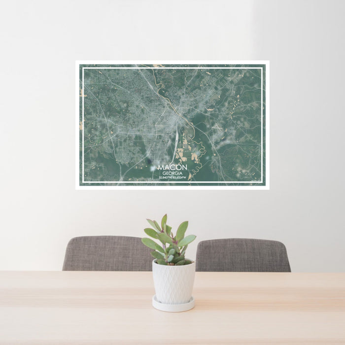 24x36 Macon Georgia Map Print Lanscape Orientation in Afternoon Style Behind 2 Chairs Table and Potted Plant