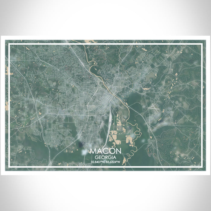 Macon Georgia Map Print Landscape Orientation in Afternoon Style With Shaded Background