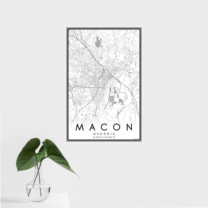 16x24 Macon Georgia Map Print Portrait Orientation in Classic Style With Tropical Plant Leaves in Water