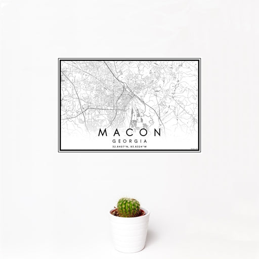 12x18 Macon Georgia Map Print Landscape Orientation in Classic Style With Small Cactus Plant in White Planter
