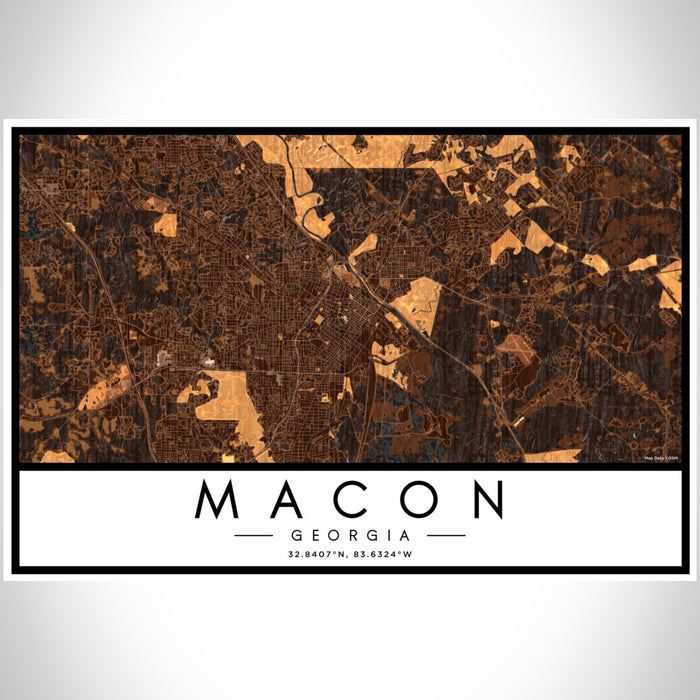 Macon Georgia Map Print Landscape Orientation in Ember Style With Shaded Background