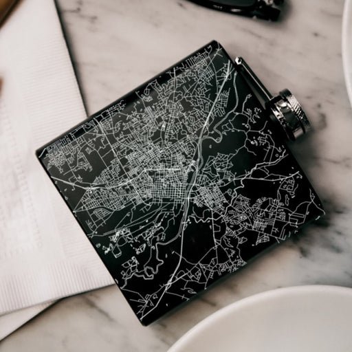 Macon Georgia Custom Engraved City Map Inscription Coordinates on 6oz Stainless Steel Flask in Black