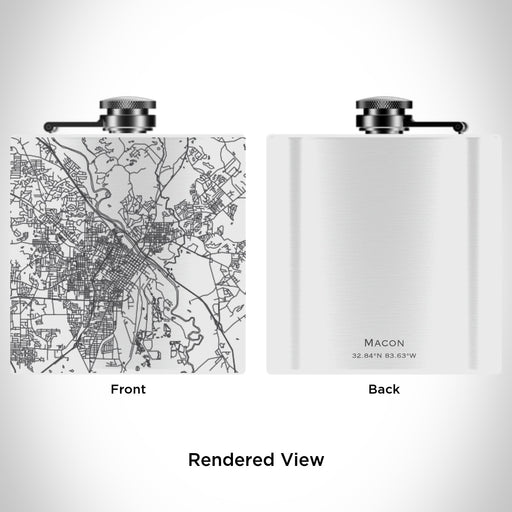 Rendered View of Macon Georgia Map Engraving on 6oz Stainless Steel Flask in White