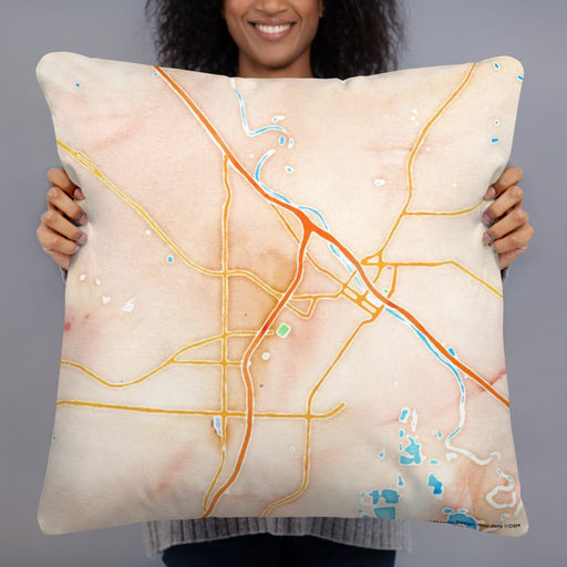 Person holding 22x22 Custom Macon Georgia Map Throw Pillow in Watercolor