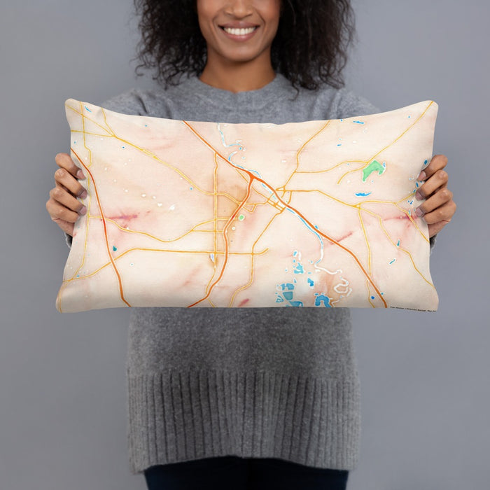 Person holding 20x12 Custom Macon Georgia Map Throw Pillow in Watercolor