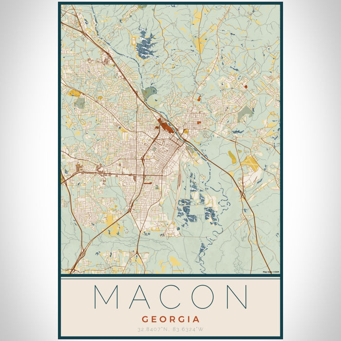 Macon Georgia Map Print Portrait Orientation in Woodblock Style With Shaded Background