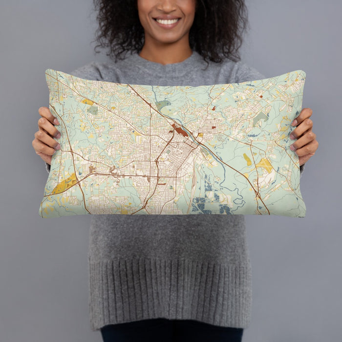 Person holding 20x12 Custom Macon Georgia Map Throw Pillow in Woodblock
