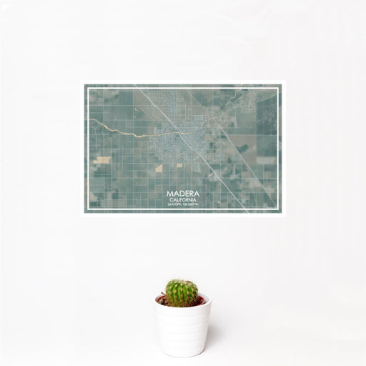 12x18 Madera California Map Print Landscape Orientation in Afternoon Style With Small Cactus Plant in White Planter