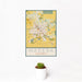 12x18 Madera California Map Print Portrait Orientation in Woodblock Style With Small Cactus Plant in White Planter