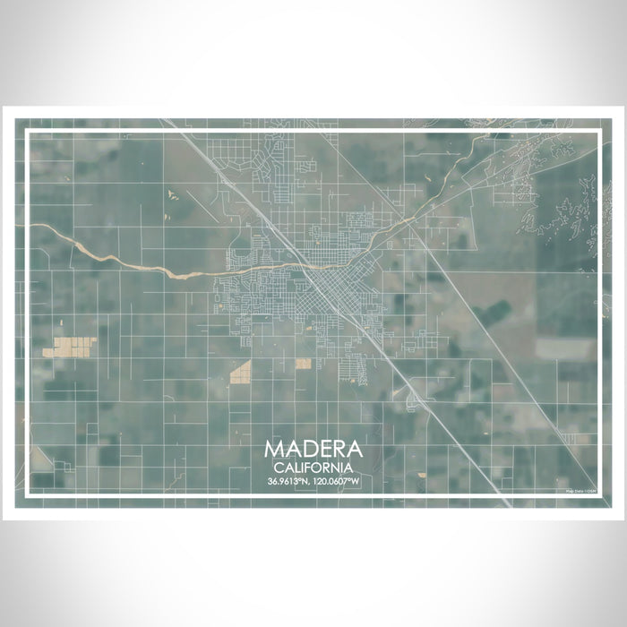 Madera California Map Print Landscape Orientation in Afternoon Style With Shaded Background