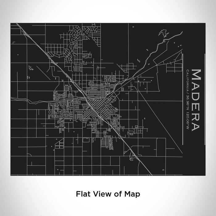 Rendered View of Madera California Map Engraving on 20oz Stainless Steel Insulated Bottle with Bamboo Top in Black