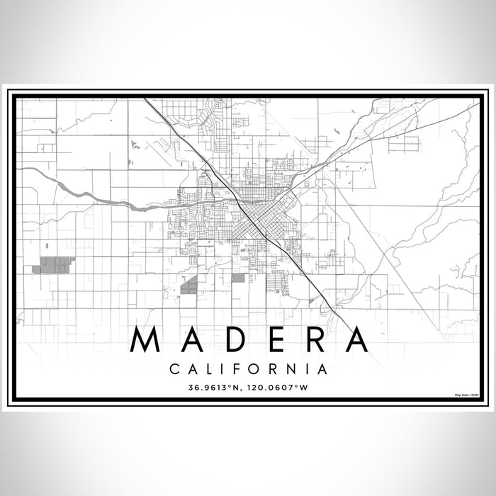 Madera California Map Print Landscape Orientation in Classic Style With Shaded Background