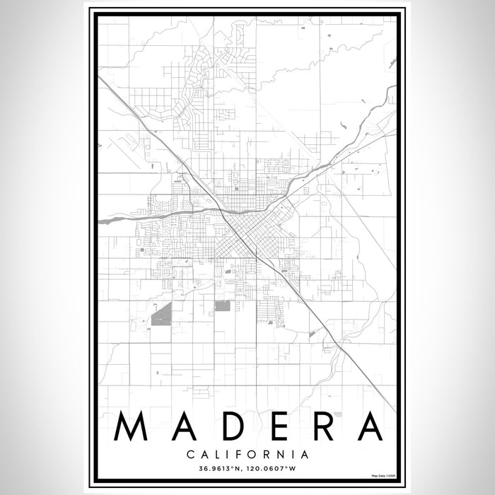 Madera California Map Print Portrait Orientation in Classic Style With Shaded Background