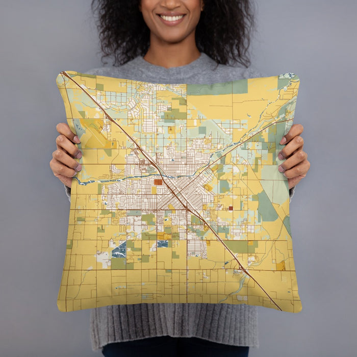 Person holding 18x18 Custom Madera California Map Throw Pillow in Woodblock
