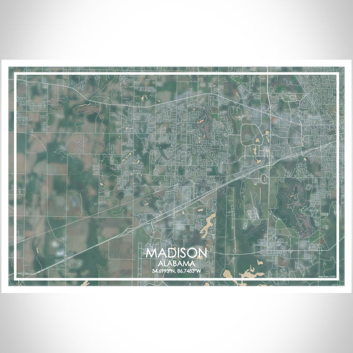 Madison Alabama Map Print Landscape Orientation in Afternoon Style With Shaded Background