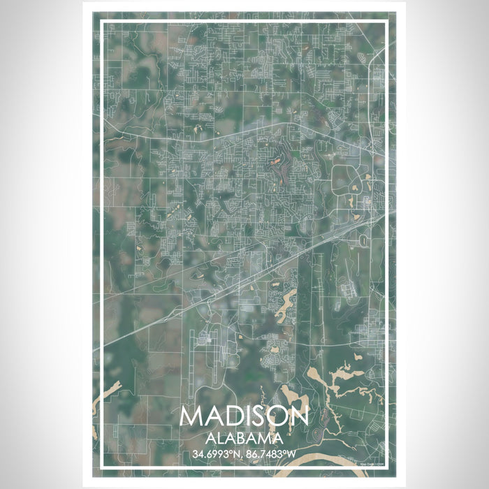 Madison Alabama Map Print Portrait Orientation in Afternoon Style With Shaded Background