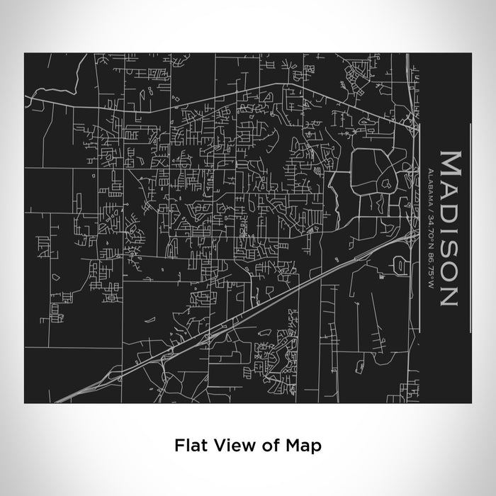 Rendered View of Madison Alabama Map Engraving on 20oz Stainless Steel Insulated Bottle with Bamboo Top in Black