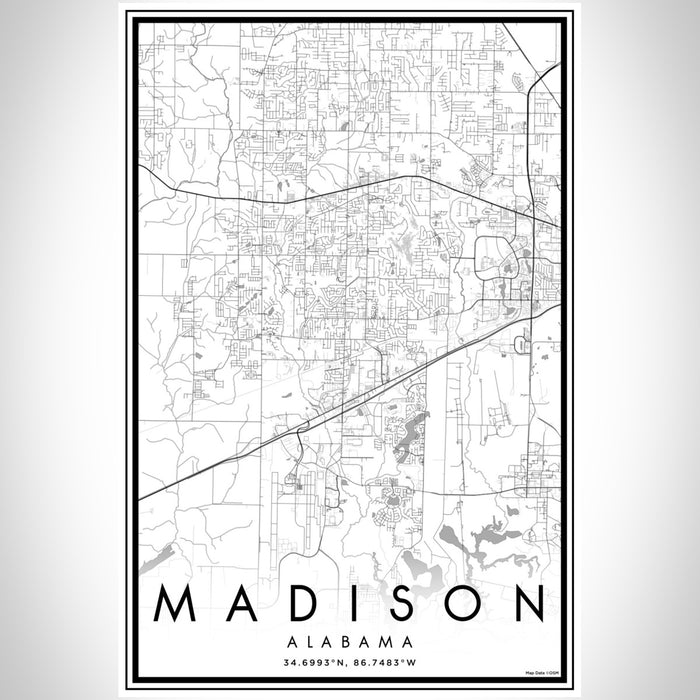 Madison Alabama Map Print Portrait Orientation in Classic Style With Shaded Background