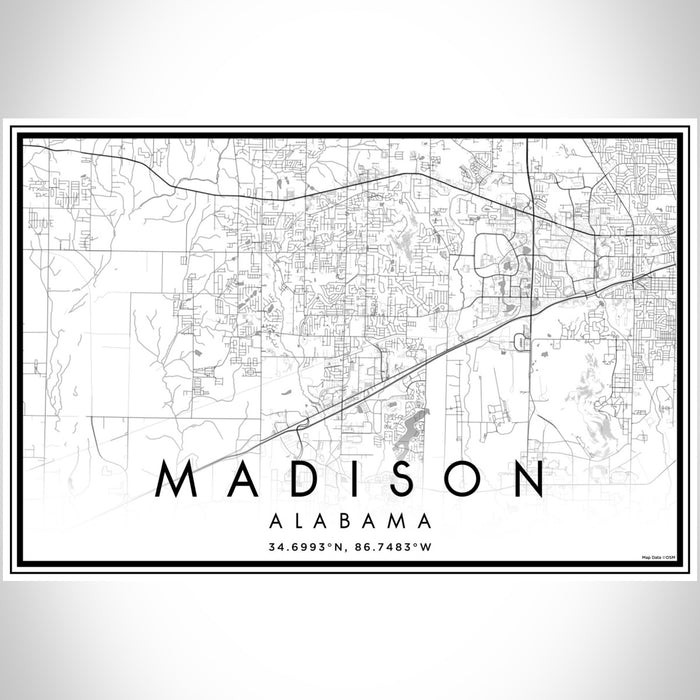 Madison Alabama Map Print Landscape Orientation in Classic Style With Shaded Background