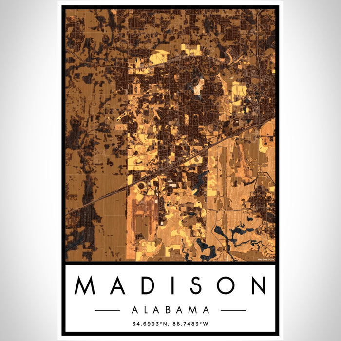 Madison Alabama Map Print Portrait Orientation in Ember Style With Shaded Background