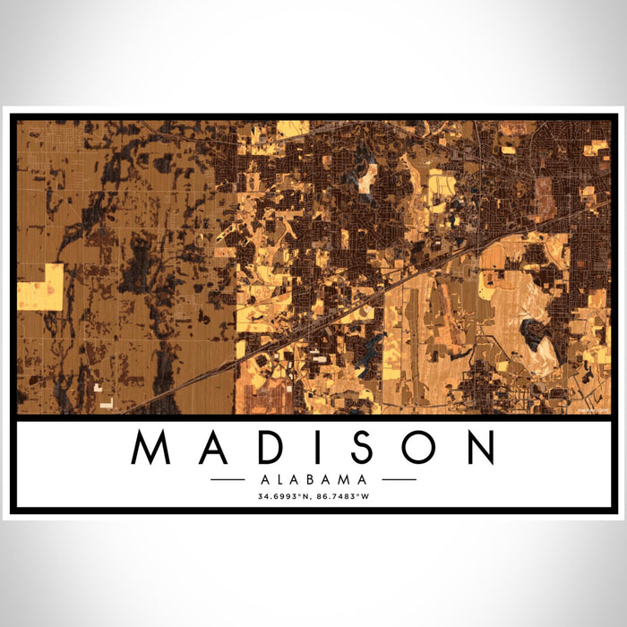 Madison Alabama Map Print Landscape Orientation in Ember Style With Shaded Background
