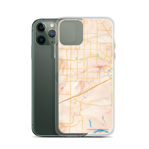 Custom Madison Alabama Map Phone Case in Watercolor on Table with Laptop and Plant