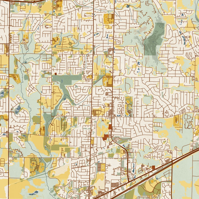 Madison Alabama Map Print in Woodblock Style Zoomed In Close Up Showing Details