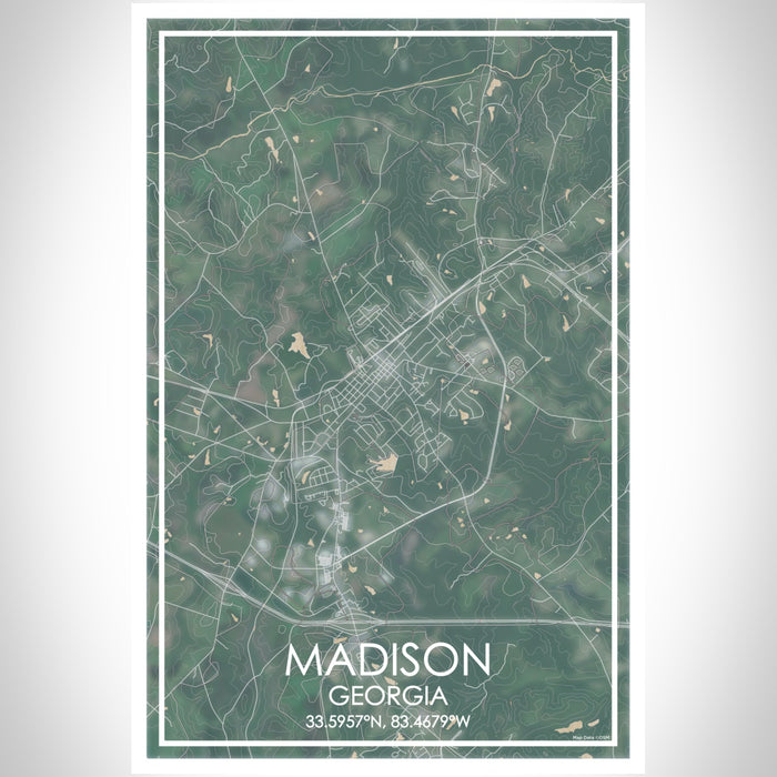 Madison Georgia Map Print Portrait Orientation in Afternoon Style With Shaded Background