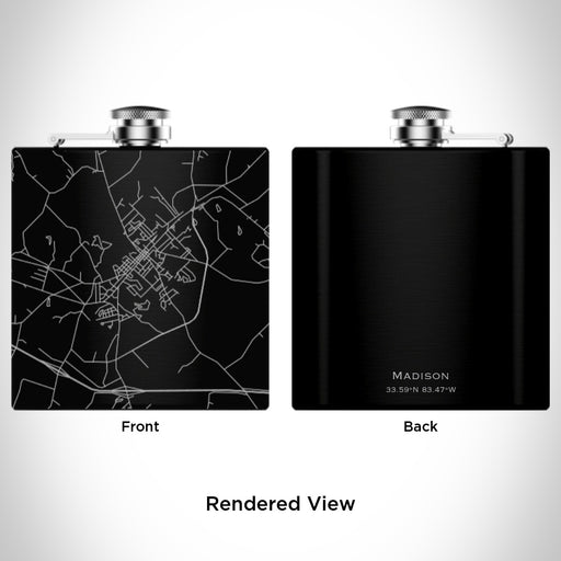 Rendered View of Madison Georgia Map Engraving on 6oz Stainless Steel Flask in Black