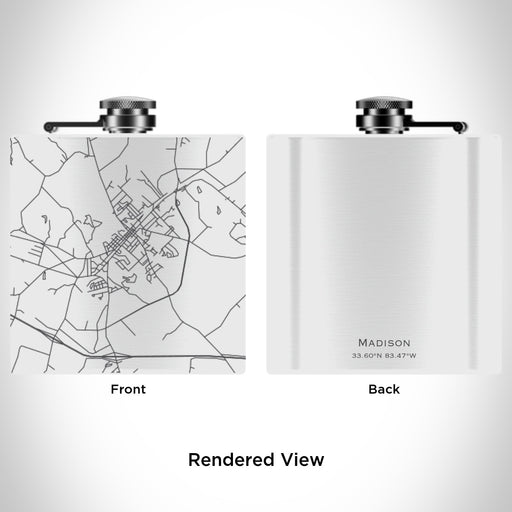 Rendered View of Madison Georgia Map Engraving on 6oz Stainless Steel Flask in White