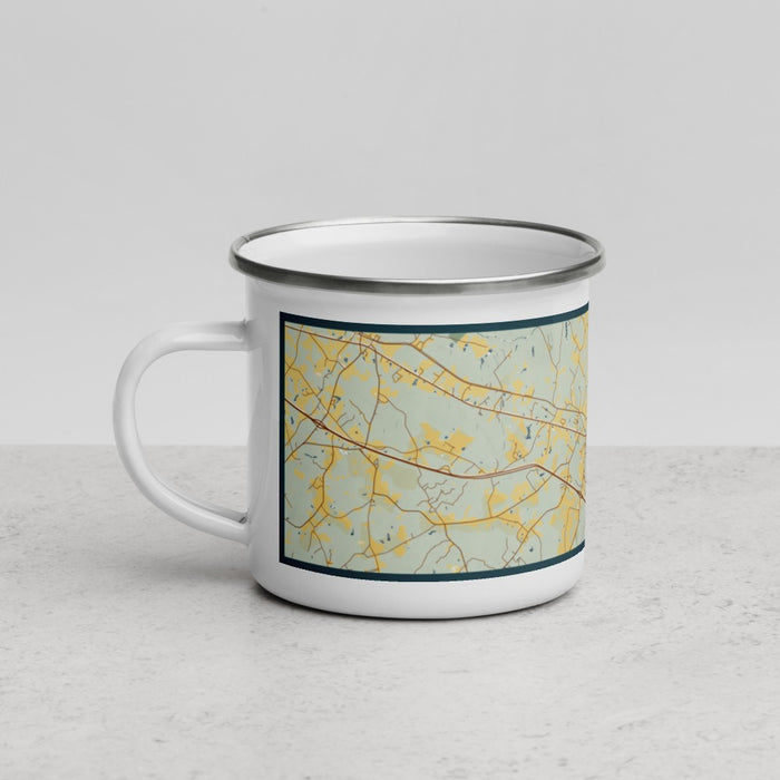 Left View Custom Madison Georgia Map Enamel Mug in Woodblock