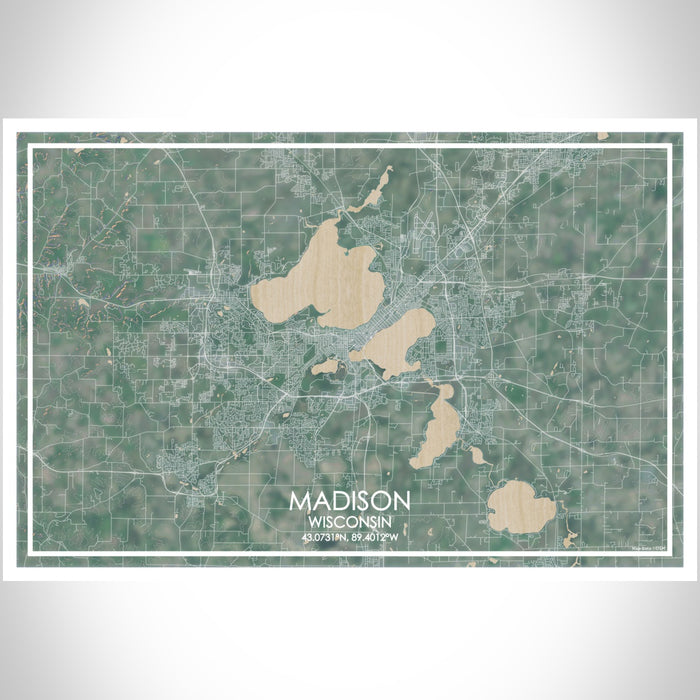 Madison Wisconsin Map Print Landscape Orientation in Afternoon Style With Shaded Background