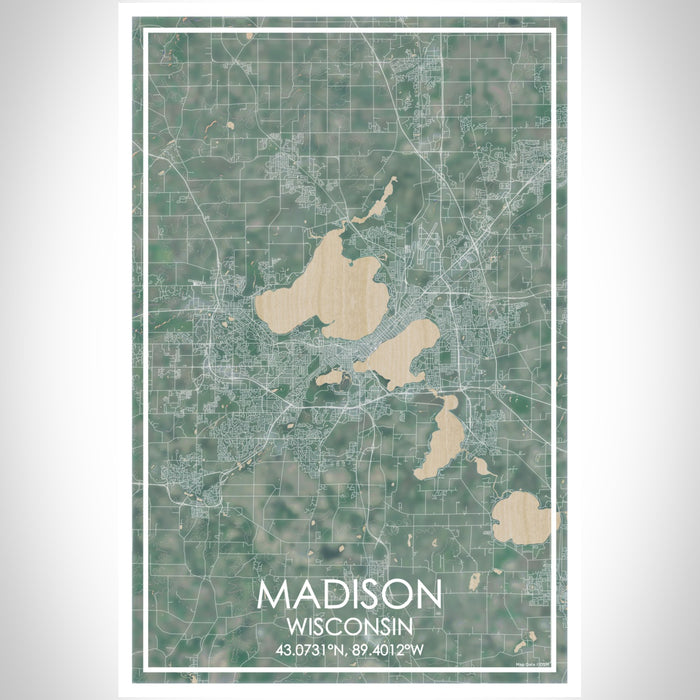 Madison Wisconsin Map Print Portrait Orientation in Afternoon Style With Shaded Background