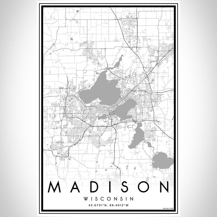 Madison Wisconsin Map Print Portrait Orientation in Classic Style With Shaded Background