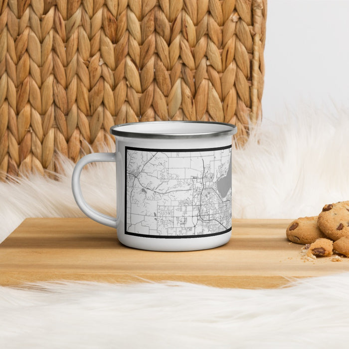 Left View Custom Madison Wisconsin Map Enamel Mug in Classic on Table Top