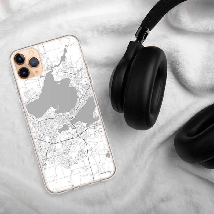 Custom Madison Wisconsin Map Phone Case in Classic on Table with Black Headphones