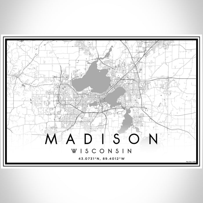 Madison Wisconsin Map Print Landscape Orientation in Classic Style With Shaded Background