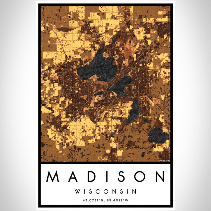 Madison Wisconsin Map Print Portrait Orientation in Ember Style With Shaded Background