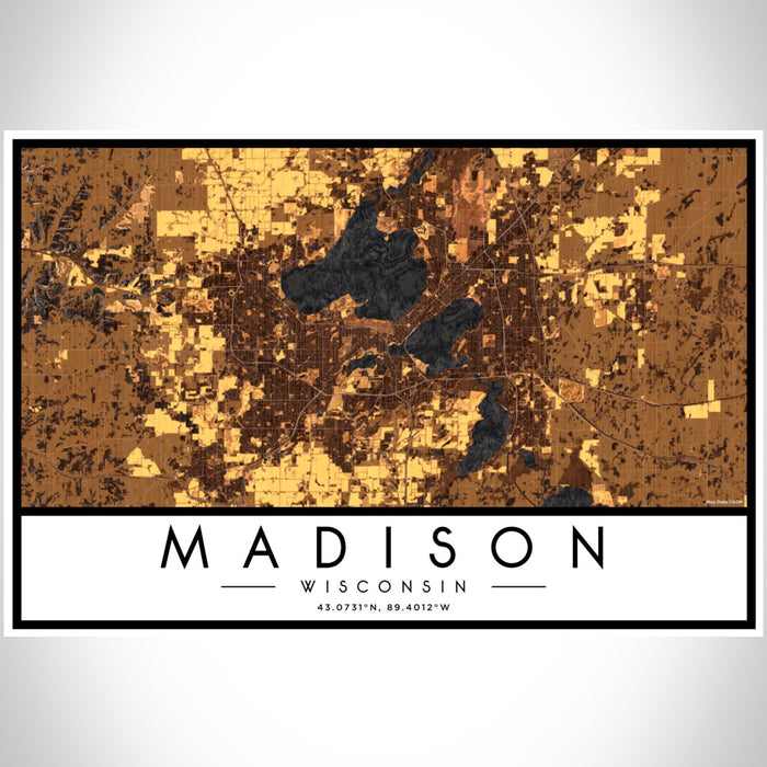 Madison Wisconsin Map Print Landscape Orientation in Ember Style With Shaded Background