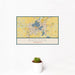 12x18 Madison Wisconsin Map Print Landscape Orientation in Woodblock Style With Small Cactus Plant in White Planter