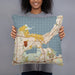 Person holding 18x18 Custom Madison Wisconsin Map Throw Pillow in Woodblock
