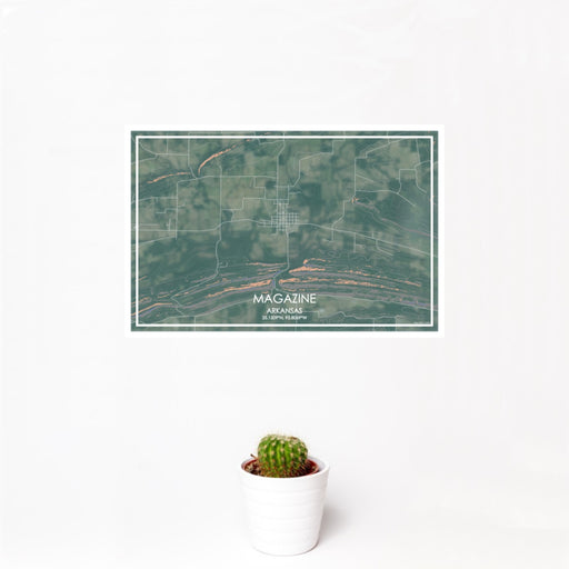 12x18 Magazine Arkansas Map Print Landscape Orientation in Afternoon Style With Small Cactus Plant in White Planter