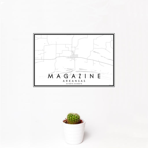 12x18 Magazine Arkansas Map Print Landscape Orientation in Classic Style With Small Cactus Plant in White Planter