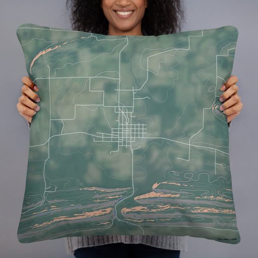 Person holding 22x22 Custom Magazine Arkansas Map Throw Pillow in Afternoon