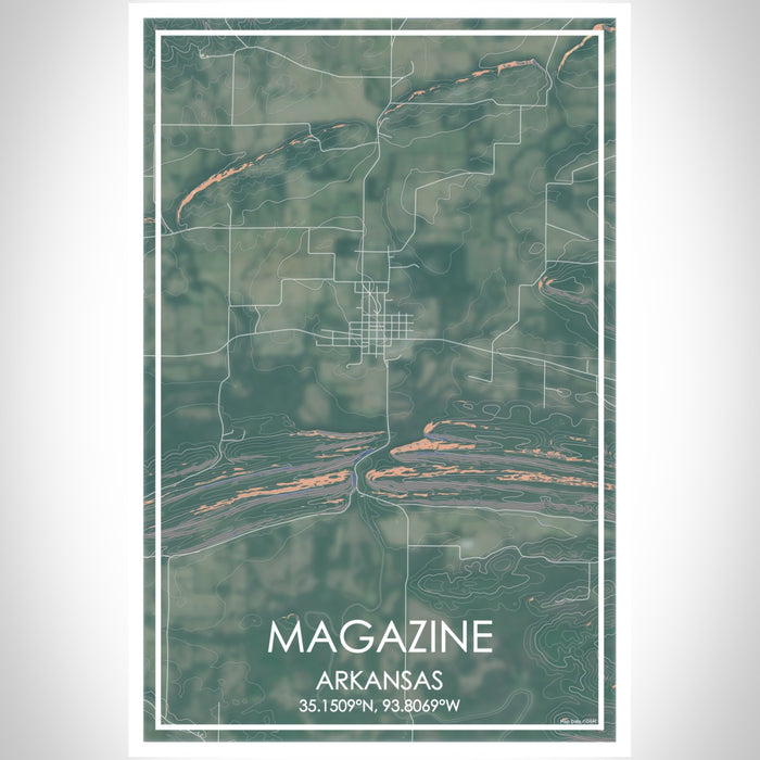 Magazine Arkansas Map Print Portrait Orientation in Afternoon Style With Shaded Background