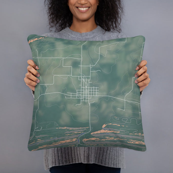 Person holding 18x18 Custom Magazine Arkansas Map Throw Pillow in Afternoon